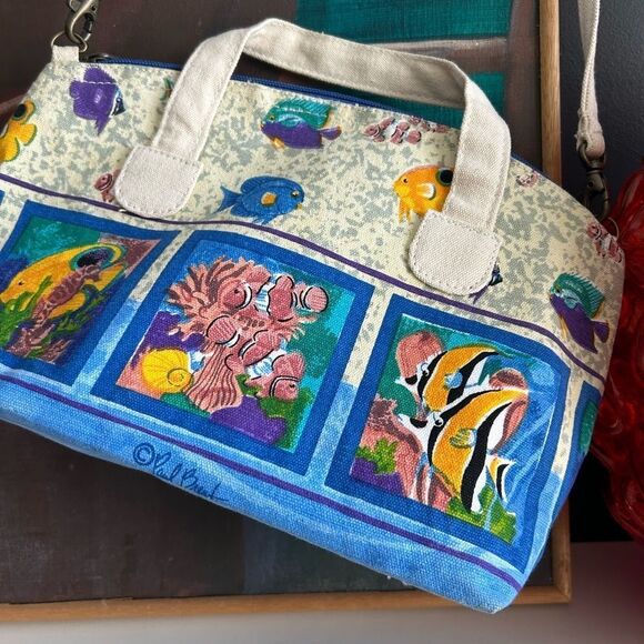 Paul Brent Coastal Life Nautical Fish Canvas Crossbody Bag - Picture 12 of 16